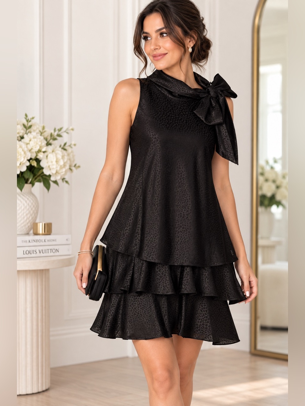 Robbie Bee Black Dress with Textured Fabric
